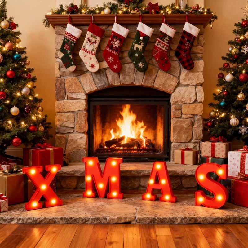 gobutend XMAS Christmas Light Up Letter Table Decorations, LED Marquee Lights Sign for Indoor Outdoor Home Bedroom Fireplace Bar Xmas Party Decor - Image 2
